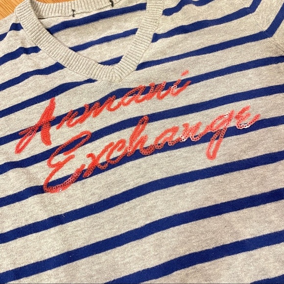 A/X Armani Exchange Y2K Sequin Striped Sweater Grey Blue - Picture 7 of 13